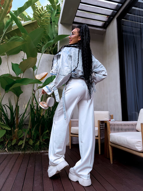 Classic, WHITE fabric pants "SEASON HIT" VS02