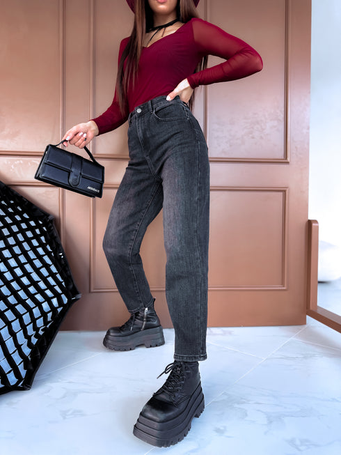 LOOSE džinsai "TURBO W1115-1" - TAMSIAI PILKI