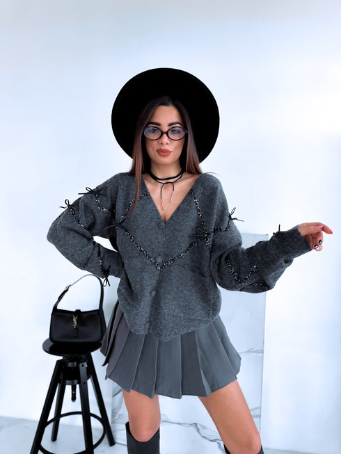 "CREAMY GLEAM MO-4005" knitted jacket with sequins - grey