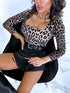 Leopard print, basic PUSH-UP top with square neckline