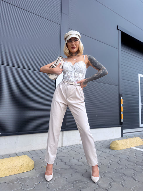 Fabric pants + belt "STELLA 21306" - BEIGE