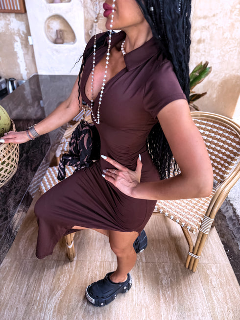 Elastinga suknelė "BODY CONTOUR VD2101" - ŠOKOLADINĖ