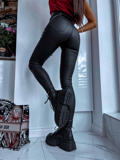 ELYNDI BEST-Leather high-waisted pants 32