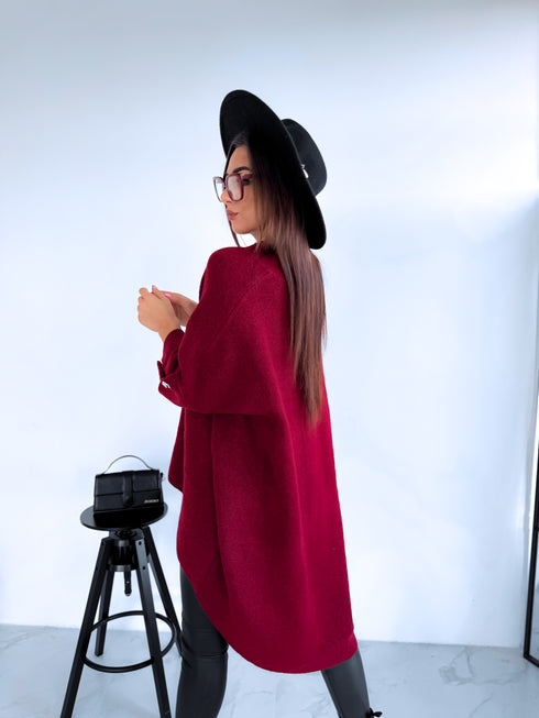 "BOND" pagarināts lielizmēra džemperis 3888L - BORDO