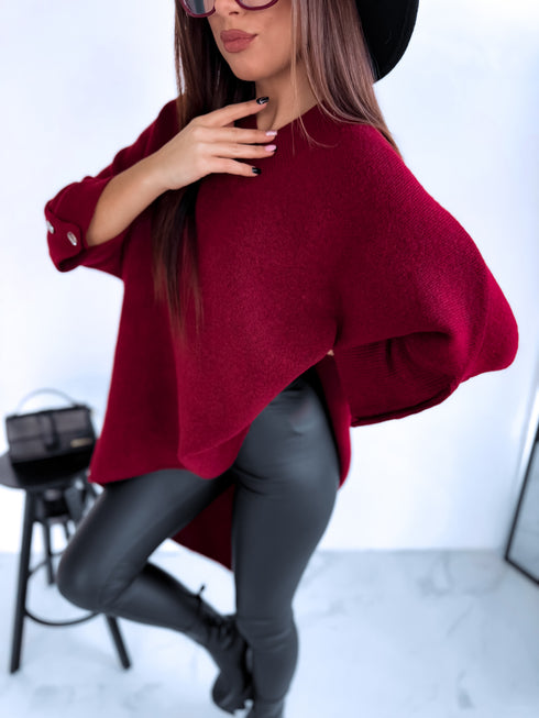 "BOND" pagarināts lielizmēra džemperis 3888L - BORDO