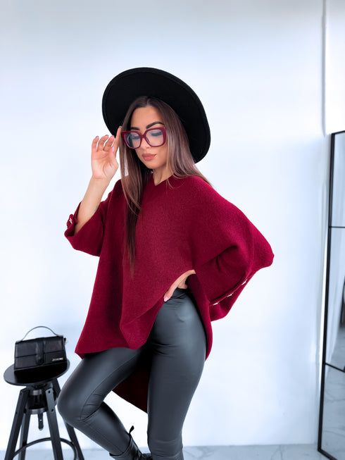 "BOND" pagarināts lielizmēra džemperis 3888L - BORDO