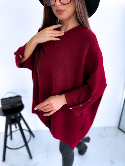 "BOND" pagarināts lielizmēra džemperis 3888L - BORDO