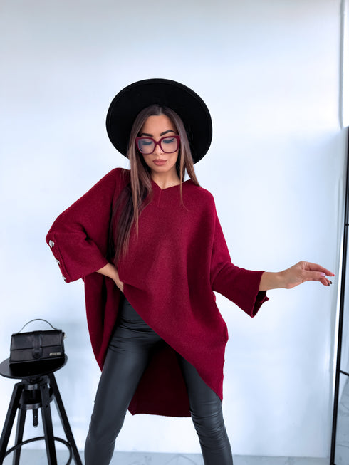 "BOND" pagarināts lielizmēra džemperis 3888L - BORDO