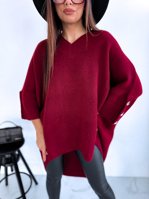 "BOND" pagarināts lielizmēra džemperis 3888L - BORDO