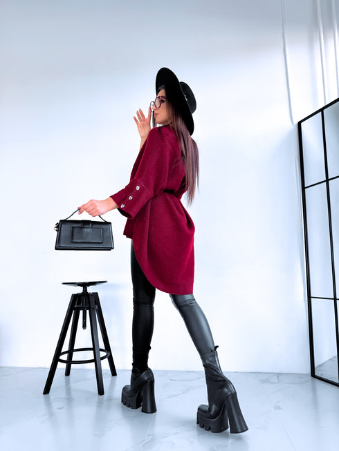 "BOND" pagarināts lielizmēra džemperis 3888L - BORDO