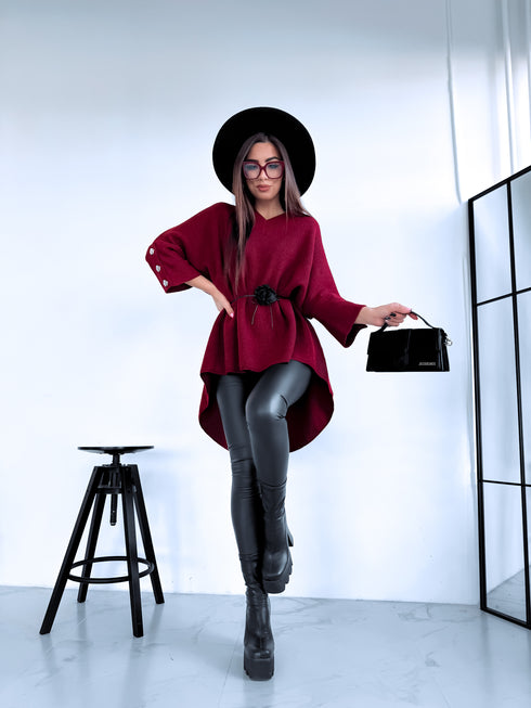 "BOND" pagarināts lielizmēra džemperis 3888L - BORDO