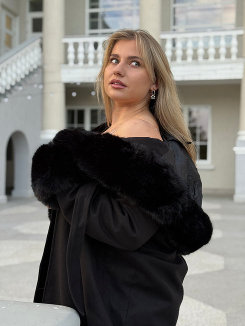 Mētelis ar pūku "CLOSURE" FC76 - melns