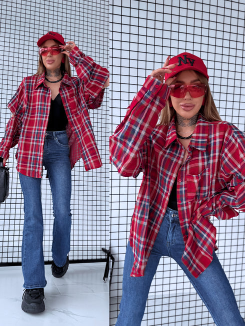 Блузка "DETECT" H12219 - КРАСНЫЙ С СИНИМ