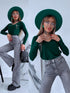 Sweater with V-neck "ALIVE W2001" - EMERALD GREEN