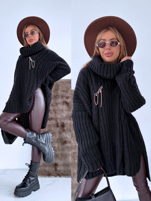 ELYNDI extended wool sweater - BLACK