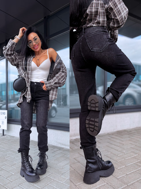 Джинсы mom fit графитово-серого цвета "THROWBACK" HM329-8 ПРЕДЗАКАЗ