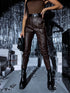 Choco imitation leather pants with zippers at the ends