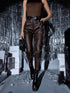 Choco imitation leather pants with zippers at the ends