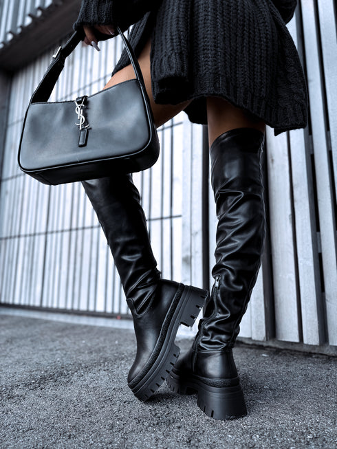 Long Faux Leather Boots "MERLIN" - BLACK