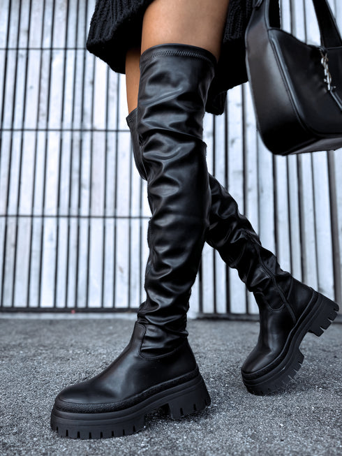 Long Faux Leather Boots "MERLIN" - BLACK