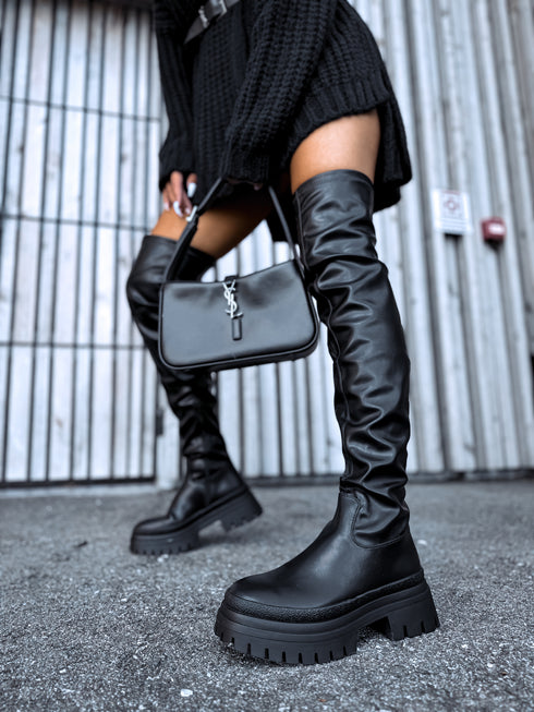 Long Faux Leather Boots "MERLIN" - BLACK