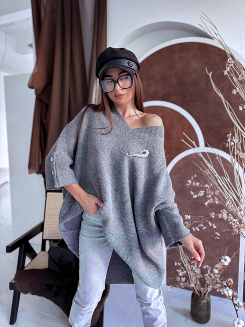 "BOND" удлинённый большого размера джемпер 3888L - СЕРЫЙ