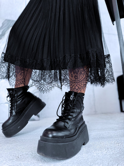 DIVPUSĖS, GOFRUOTOS sijonas su juodu tiuliu - JUODI