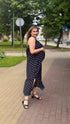 DOTTED "LĪGO" dress with crossed straps - navy blue PRE-ORDER
