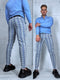 Men's checkered pants - gray with blue lines 17-2