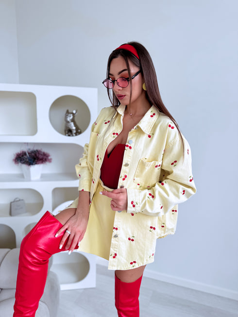 Džinsinis marškinėliai "CHERRY MOOD" TR0857 - GELTONA