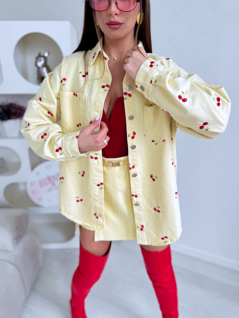 Džinsinis marškinėliai "CHERRY MOOD" TR0857 - GELTONA