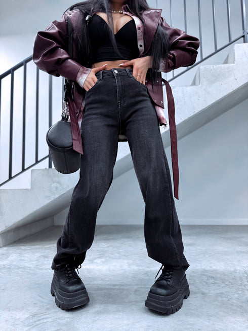 Elastic WIDE LEG trousers "ASH" DJ23 - dark gray PRE-ORDER