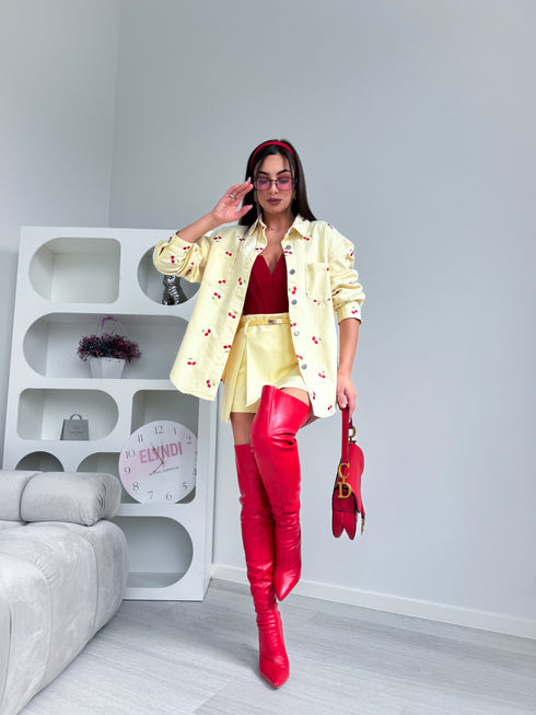 Džinsinis marškinėliai "CHERRY MOOD" TR0857 - GELTONA