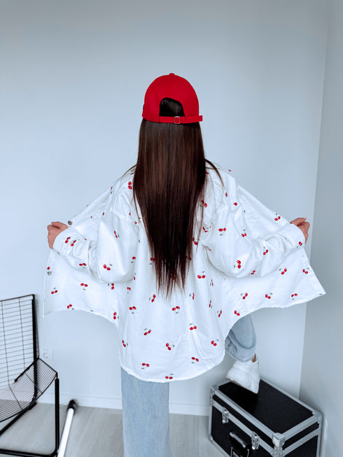 Džinsinis marškiniai "CHERRY MOOD" TR0857 - BALTI