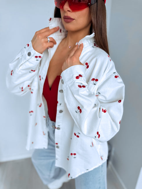Džinsinis marškiniai "CHERRY MOOD" TR0857 - BALTI