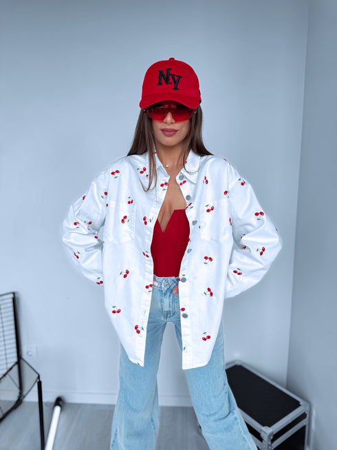 Džinsinis marškiniai "CHERRY MOOD" TR0857 - BALTI