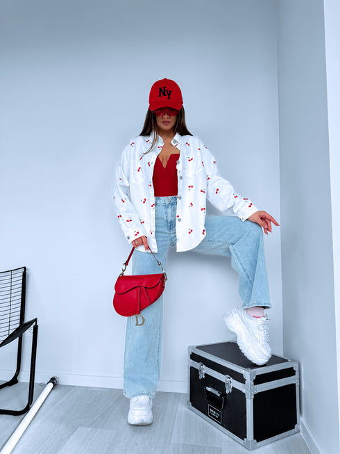 Džinsinis marškiniai "CHERRY MOOD" TR0857 - BALTI