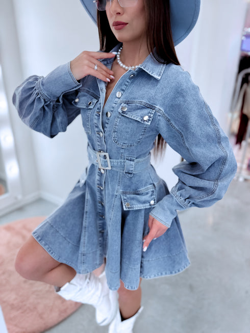 Džinsa suknelė + diržas "CLUB TR0840" - MĖLYNA