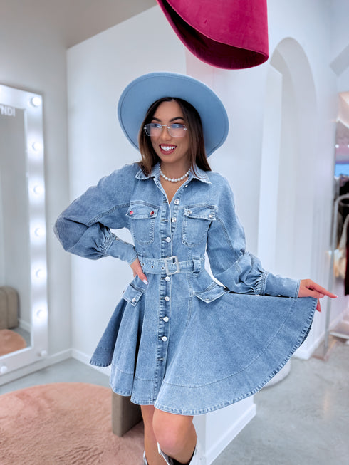 Denim dress + belt "CLUB TR0840" - BLUE