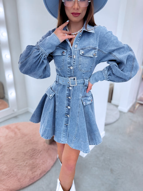 Džinsa suknelė + diržas "CLUB TR0840" - MĖLYNA