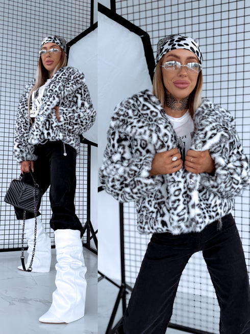 "CHRISTY FL209" mākslīgās kažokādas virsjaka - melna ar baltu