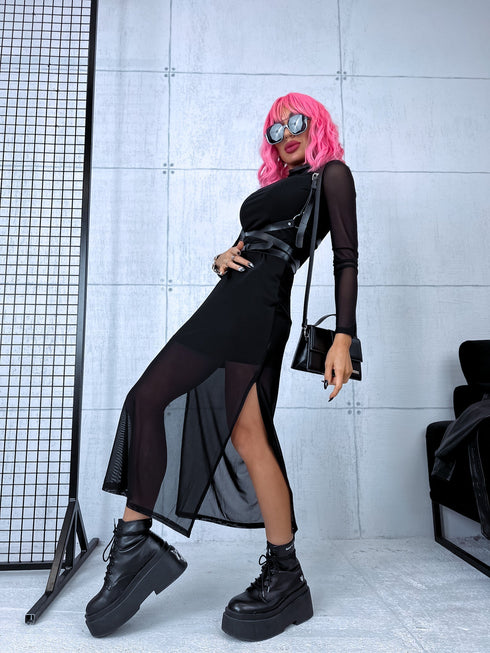 Garo piedurkņu tīkliņkleita + apakškleita - MELNA