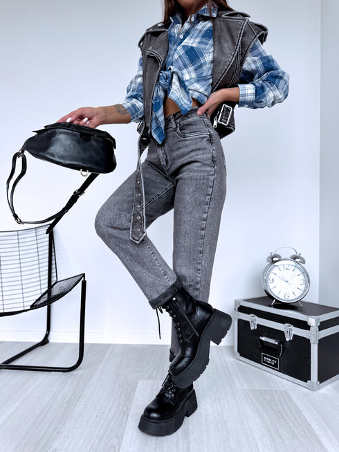 MOM FIT džinsai "THROWBACK" HM329-2 - PILKI