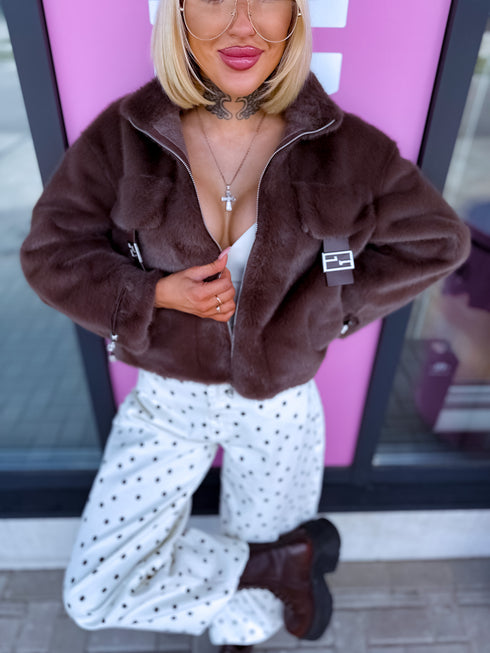 Dirbtinės kailio striukė "MONEY TALK" - CHOCO