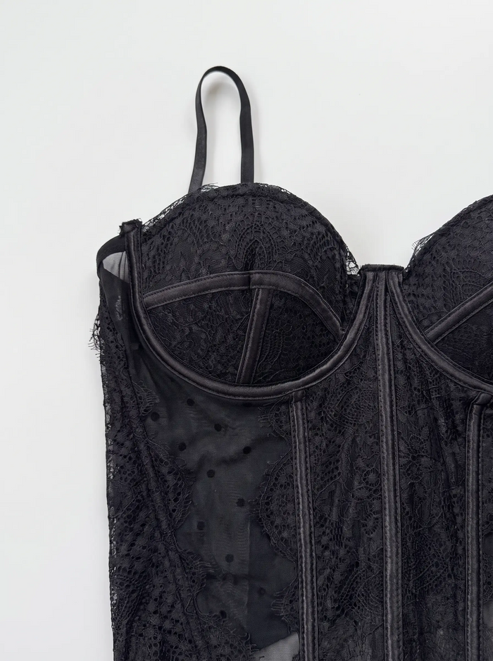 Corset "DOTTED LACE B08" - BLACK
