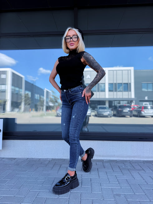 Skinny džinsa bikses "ELEVEN" T5397-6 - TUMŠI ZILAS