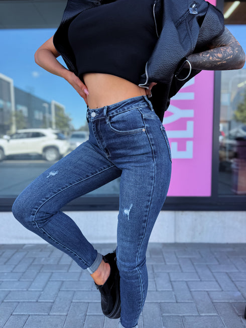 Skinny džinsa bikses "ELEVEN" T5397-6 - TUMŠI ZILAS