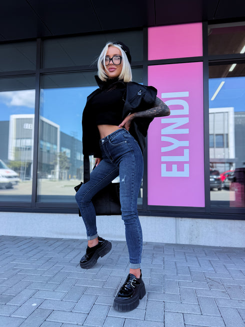 Skinny džinsa bikses "ELEVEN" T5397-6 - TUMŠI ZILAS