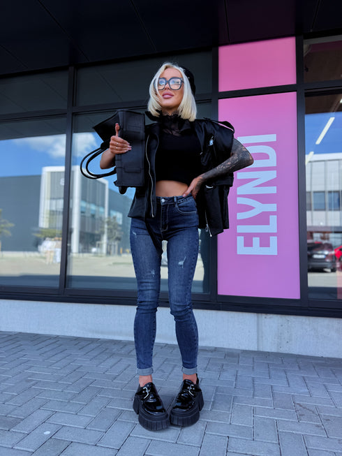 Skinny džinsa bikses "ELEVEN" T5397-6 - TUMŠI ZILAS