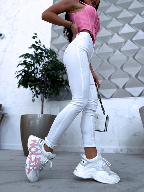 Perfekti BALTĀS džinsa bikses ar push-up Q807-2